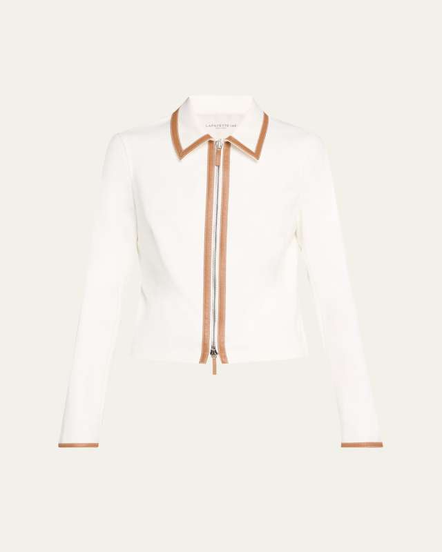 Leather-Trim Cotton Jacket